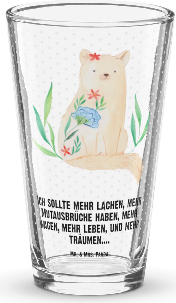 Mr. & Mrs. Panda Glas Katze Blumen - Transparent - Geschenk, Bierglas, Ziele, Cocktailglas, Longdrinkglas, Hoffnungsvoll, Wasserglas, Pintglas, Lie...