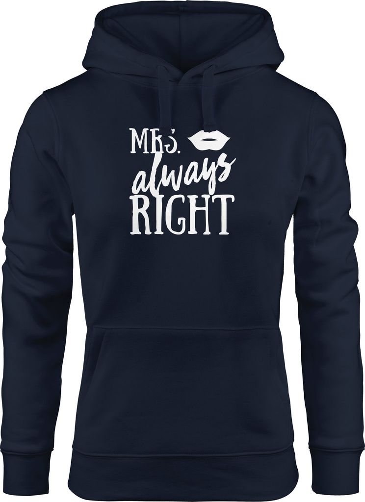 Hoodie Damen Mrs Always Right Hochzeit Geschenk Kapuzen-Pullover Moonworks navy L