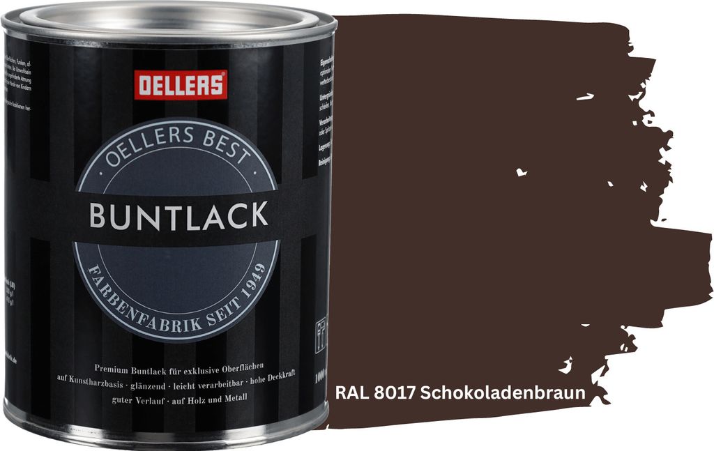 OELLERS Premium Buntlack 1L RAL 8017 Schokoladenbraun Metalllack Holzlack Schutzlack Kunstharz glänzend