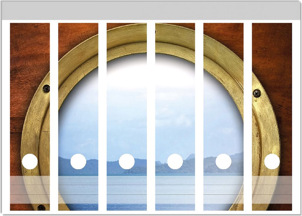 Wallario Ordnerrücken Sticker, selbstklebend für breite Ordner, 6 Stück, Motiv Guckloch aus dem Boot