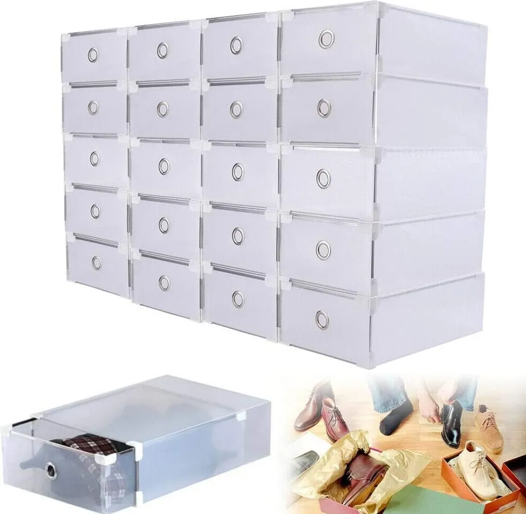 Boîte à chaussures avec porte transparente et structure empilable - 20 pcs