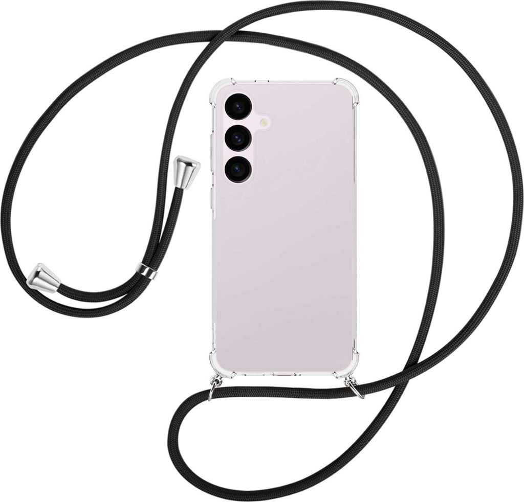 Handykette Backcover-Schutzhülle mit Band (Metall silberfarben) für Samsung Galaxy S24 Plus - schwarz