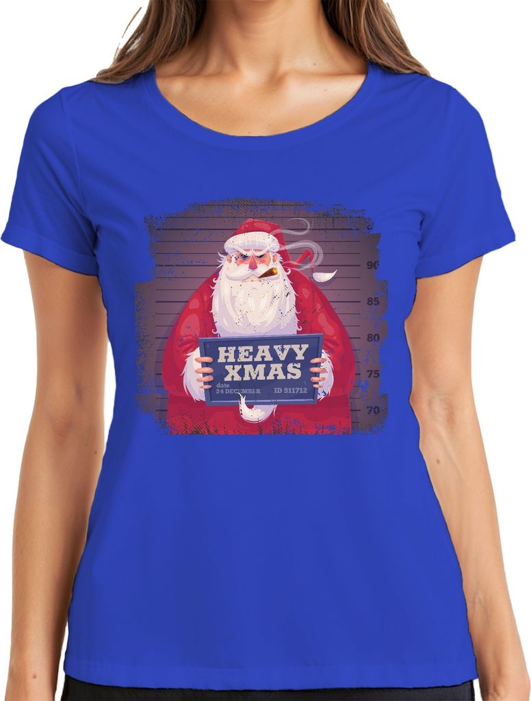 Heavy X-Mas Weihnachtsmann Mugshot - Weihnachten Weihnachtsgeschenk Christmas Damen T-Shirt, Blau, XXL