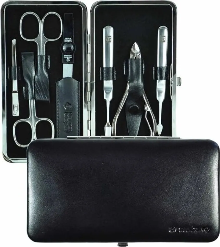Nécessaire de manucure complet en cuir noir avec 7 outils de précision