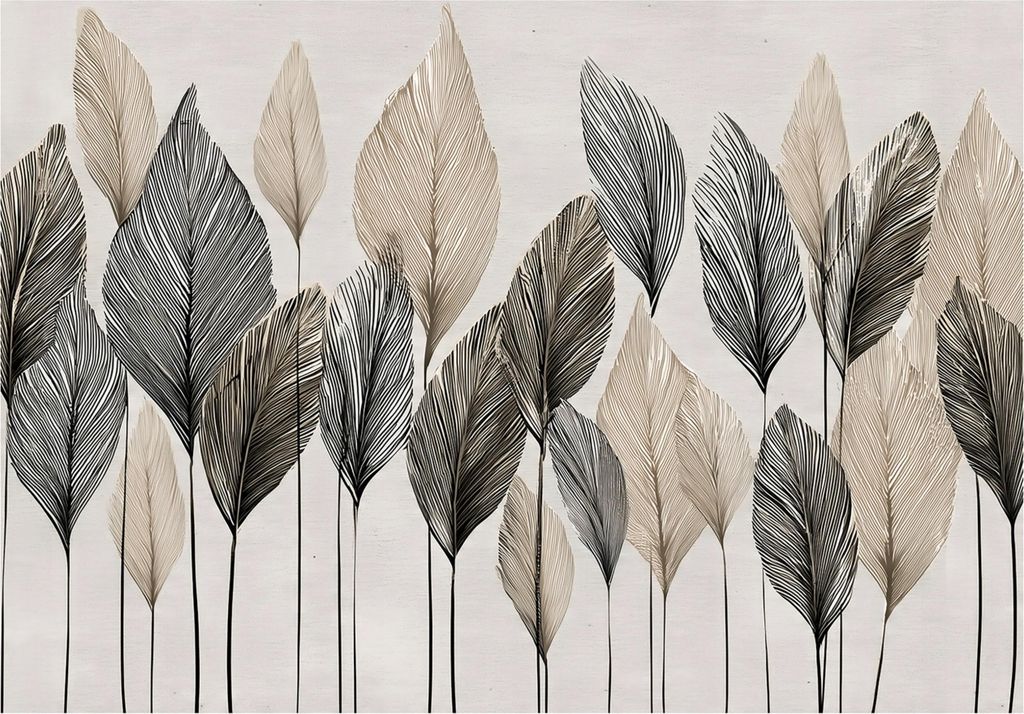 Fototapete Blätter Beige Boho Betonwand - 250x175 cm - inklusive kleister - Vlies Tapete - Vliestapete Wohnzimmer Schlafzimmer Küche Modern Wandt...