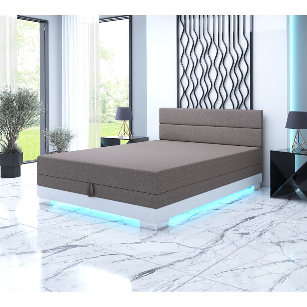 Einzelbett 110x195 MORIA 2 mit LED-Beleuchtung – beige/creme