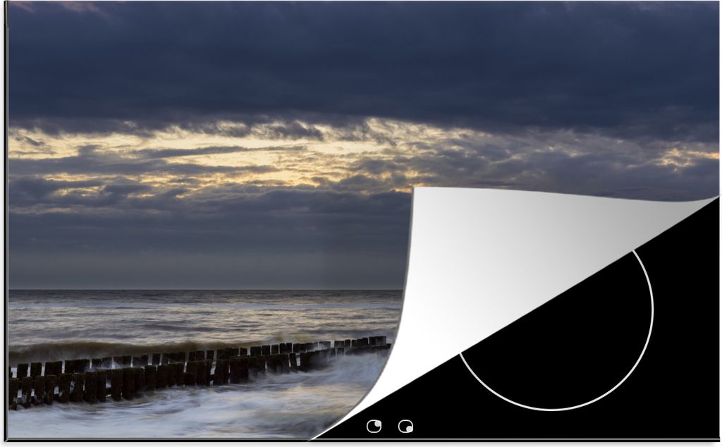 KitchenYeah Herdabdeckplatte Das Meer bei Sonnenuntergang bei Westkapelle in Zeeland, Niederlande , 81x52cm, Küche Deko, Glaskeramikfeld Herdabd...