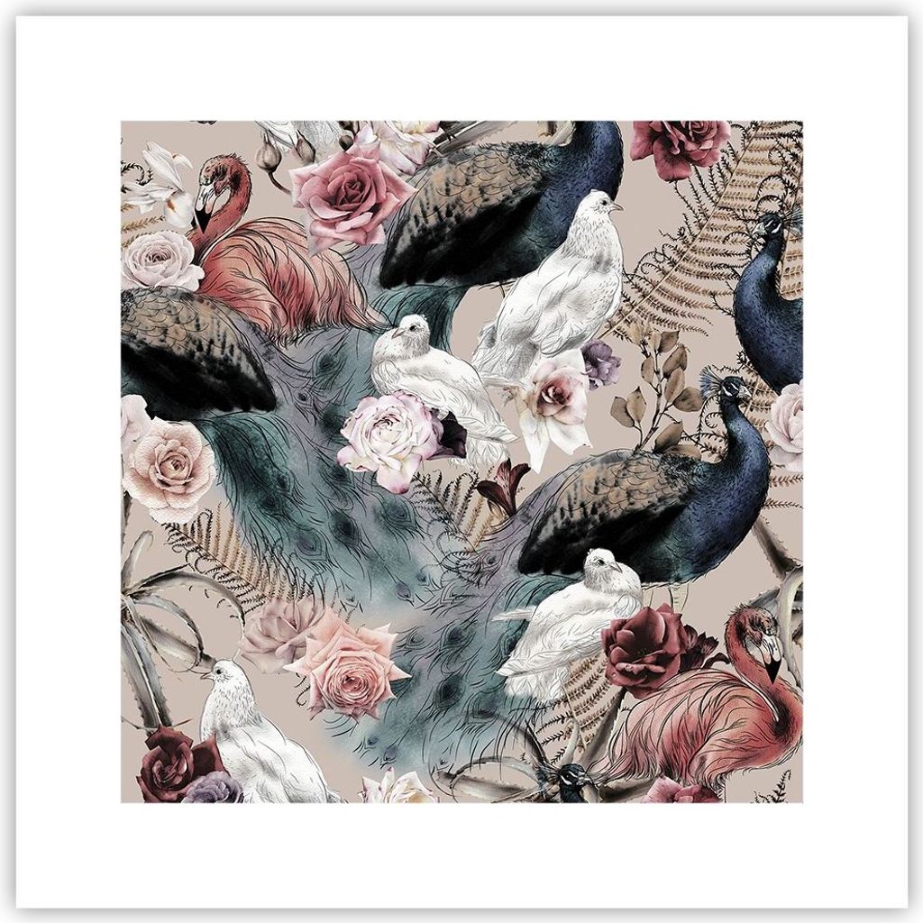 Poster - Poster ohne Rahmen - Pfauen Squab Flamingos - Produktbild 