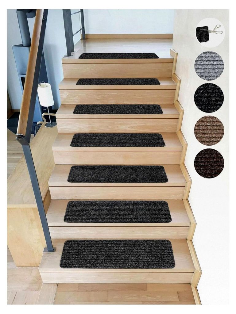 Stufenmatte Treppenteppich Tulus Rechteckig 2 Stück - Treppenschutz Treppenteppich Aufleger Anthrazit selbstklebend 60x25cm