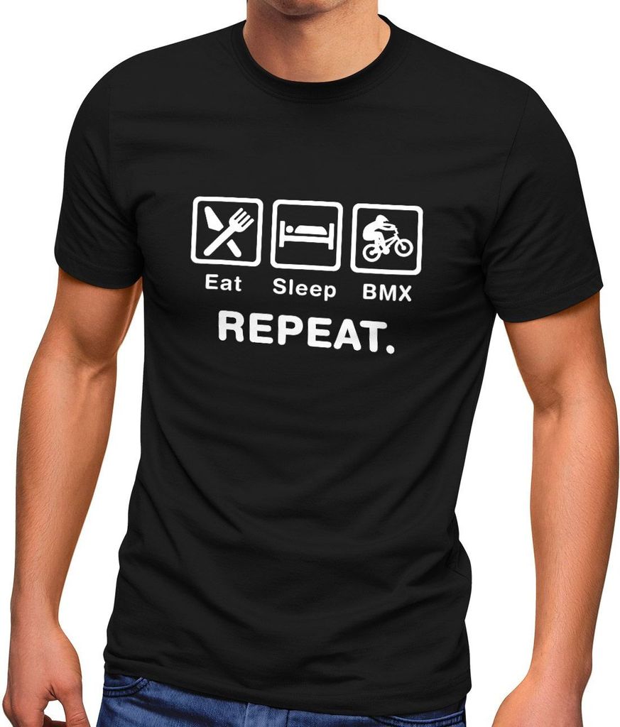 Herren T-Shirt mit Spruch Eat Sleep Repeat Mega Mix Fun-Shirt lustige Geschenke Moonworks BMX schwarz 3XL