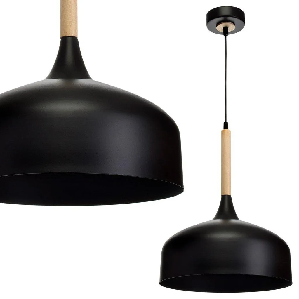 Lustre Suspension Rectangulaire Noir et Bois 90cm pour Salle à Manger