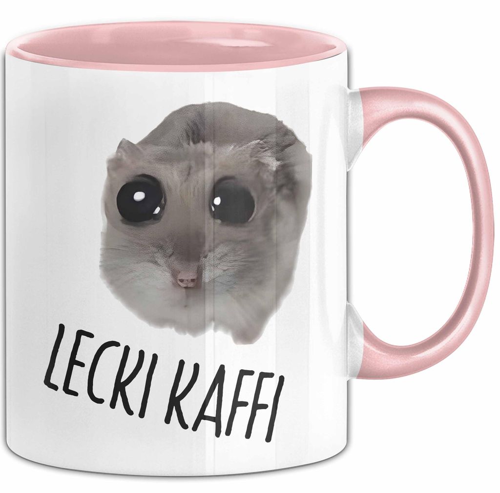 Sad Hamster Meme Lustige Tasse Hamsti Trauriger Hamster Büro Kaffee-Becher Lecki Kaffi (Rosa)