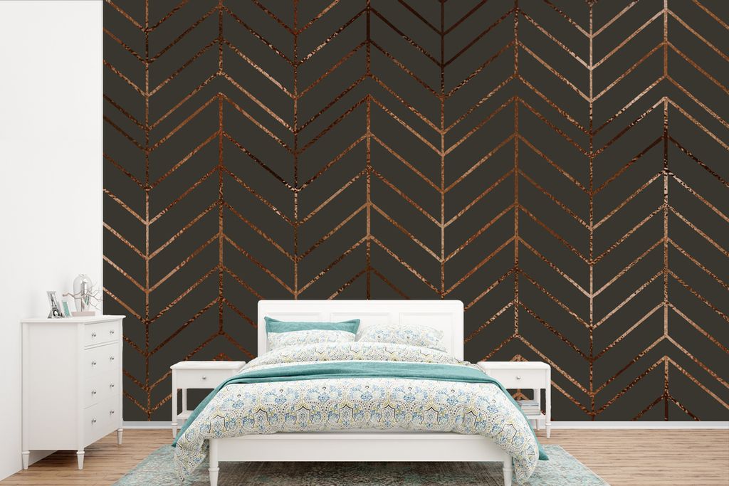 MuchoWow Fototapete für Wohnzimmer oder Schlafzimmer Wandtapete Vinyl Motivtapete Muster - Bronze - Luxus - Grau - 450x300 cm - Gemusterte