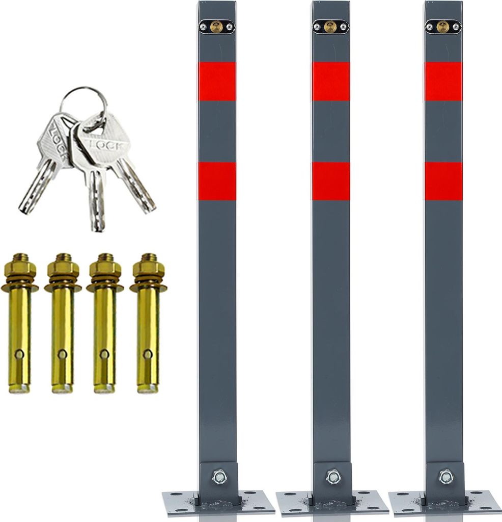 Jayseuw Absperrpfosten 3X Parkplatzsperre Klappbar 66cm abschließbar rostfreier