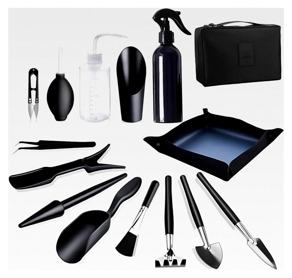 Bonsai Werkzeug Set 15 Teile mit wasserdichter Umtopfmatte und Aufbewahrungstasche, Mini Gartengeräte für Gartenarbeit, Umtopfen, Sukkulenten und...