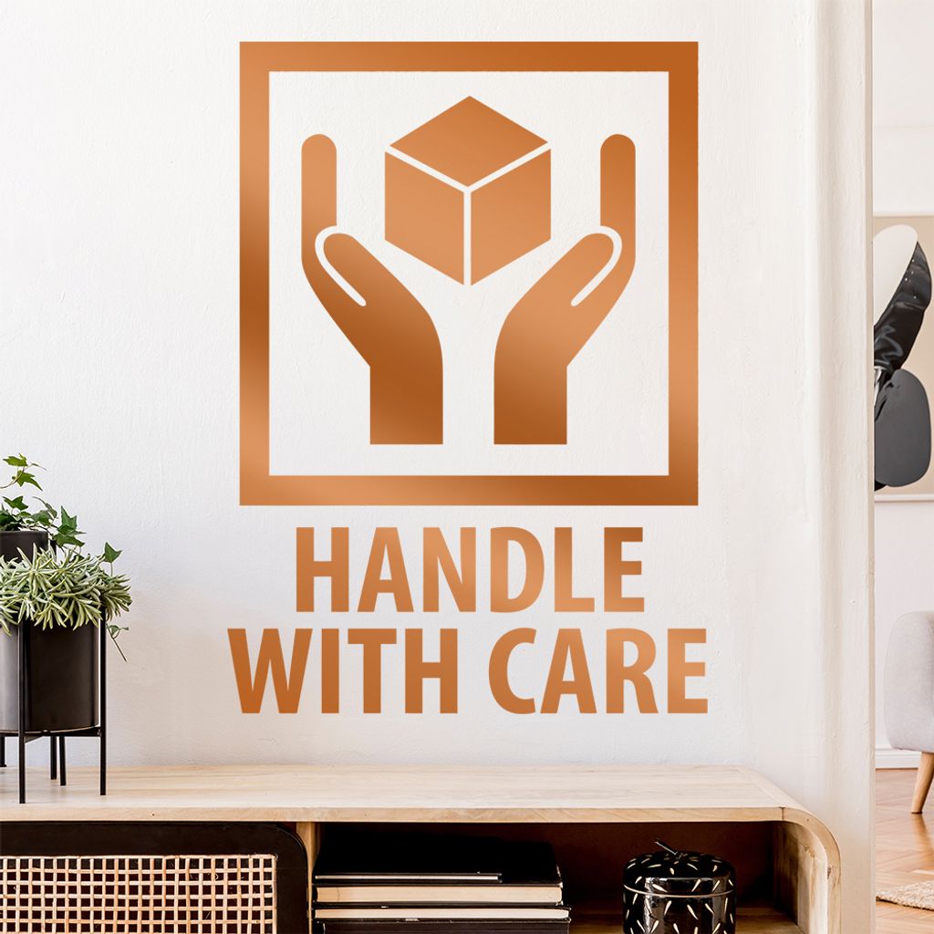 Handle with care Paket Wandtattoo Wandaufkleber Wall Sticker - Dekoration, Küche, Wohnzimmer, Schlafzimmer, Badezimmer