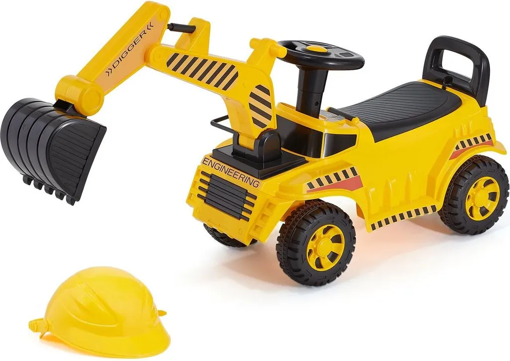 Excavatrice Voiture à Pousser 25 kg avec Casque pour Tout-Petits Jaune