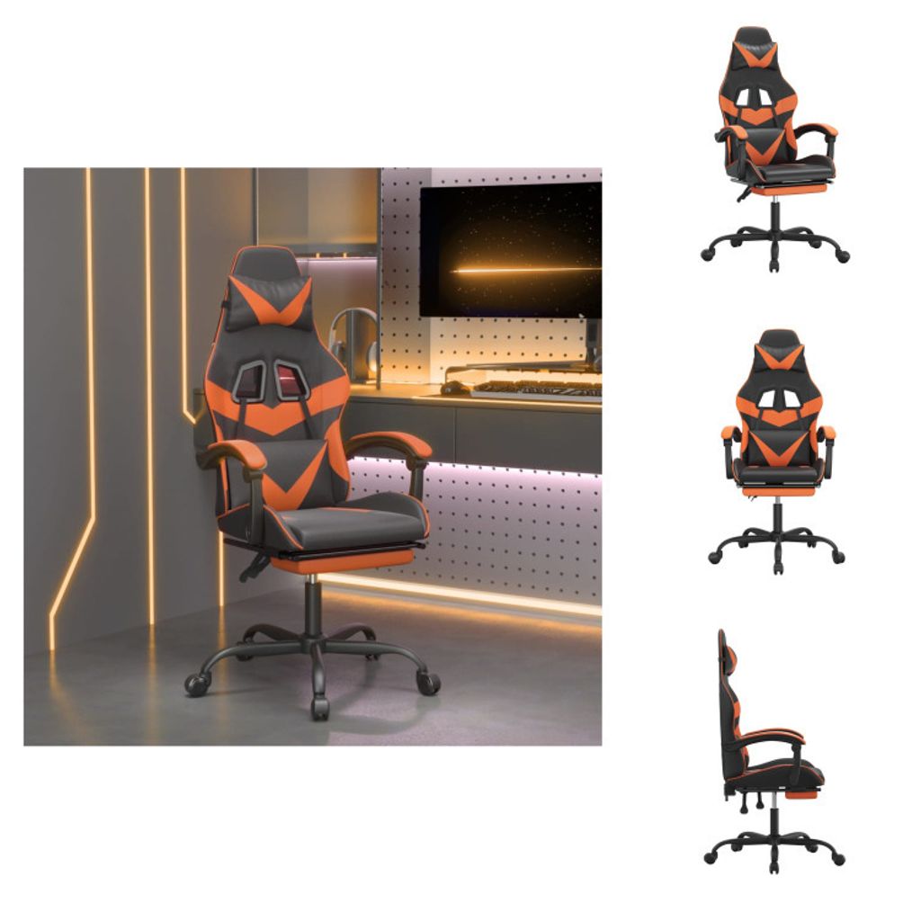 vidaXL Gaming-Stuhl mit Fußstütze Schwarz und Orange Kunstleder - Gaming-Sessel