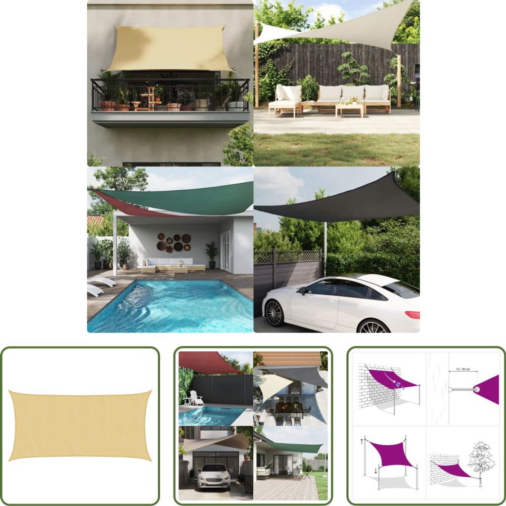 The Living Store Sonnensegel Sandfarbe 3,5x2 m 100% Polyester Oxford