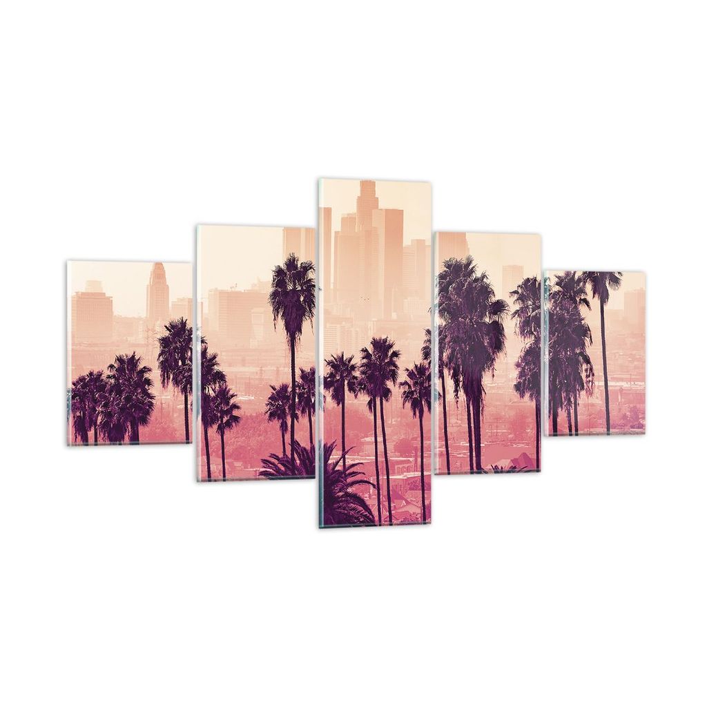 Bilder auf glas - 5 Teile - Elche Angeles Palmen - 125x70cm - Glasbilder - Wandbilder - Bilder - zum Aufhängen bereit - Wanddekoration aus Glas - ...