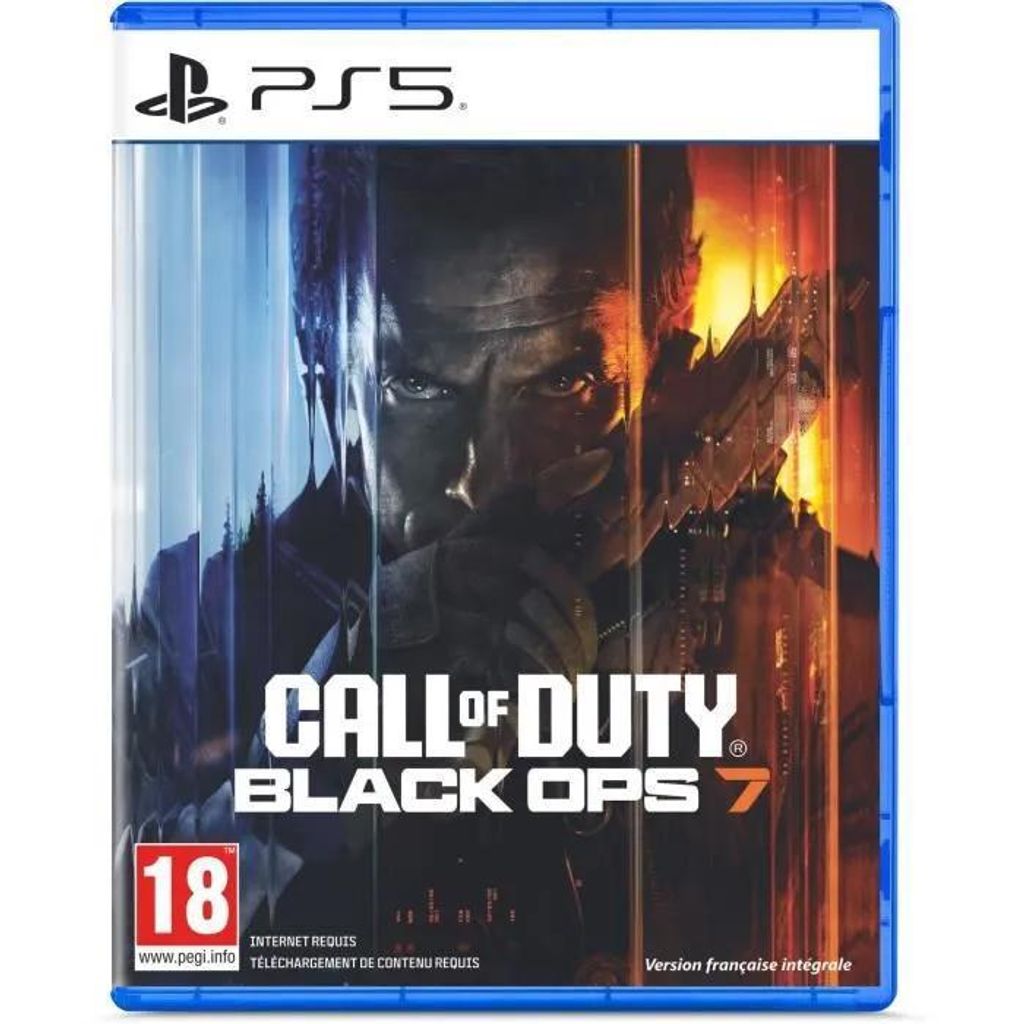 The image shows the front cover of a PlayStation 5 game case for Call of Duty: Black Ops 7.