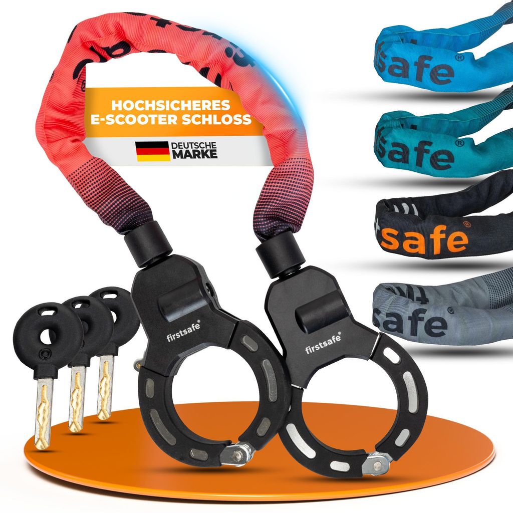 firstsafe E Scooter Schloss & Handschellenschloss für E Roller – Hochsicherheits-Schloss für E-Scooter | Sicheres Lock, Wasserdicht (rot)