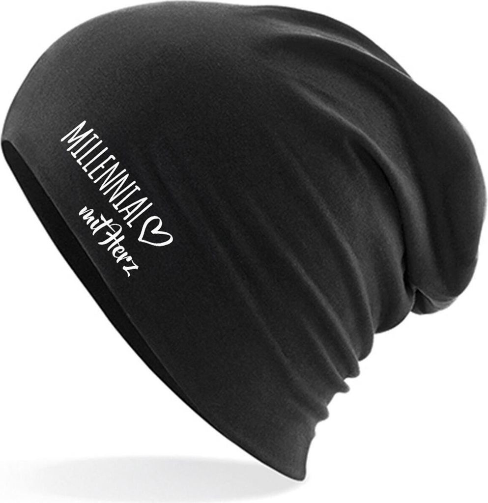 Huuraa Beanie Millennial mit Herz Black One Size Baumwolle und Elasthan Mütze Geschenkidee