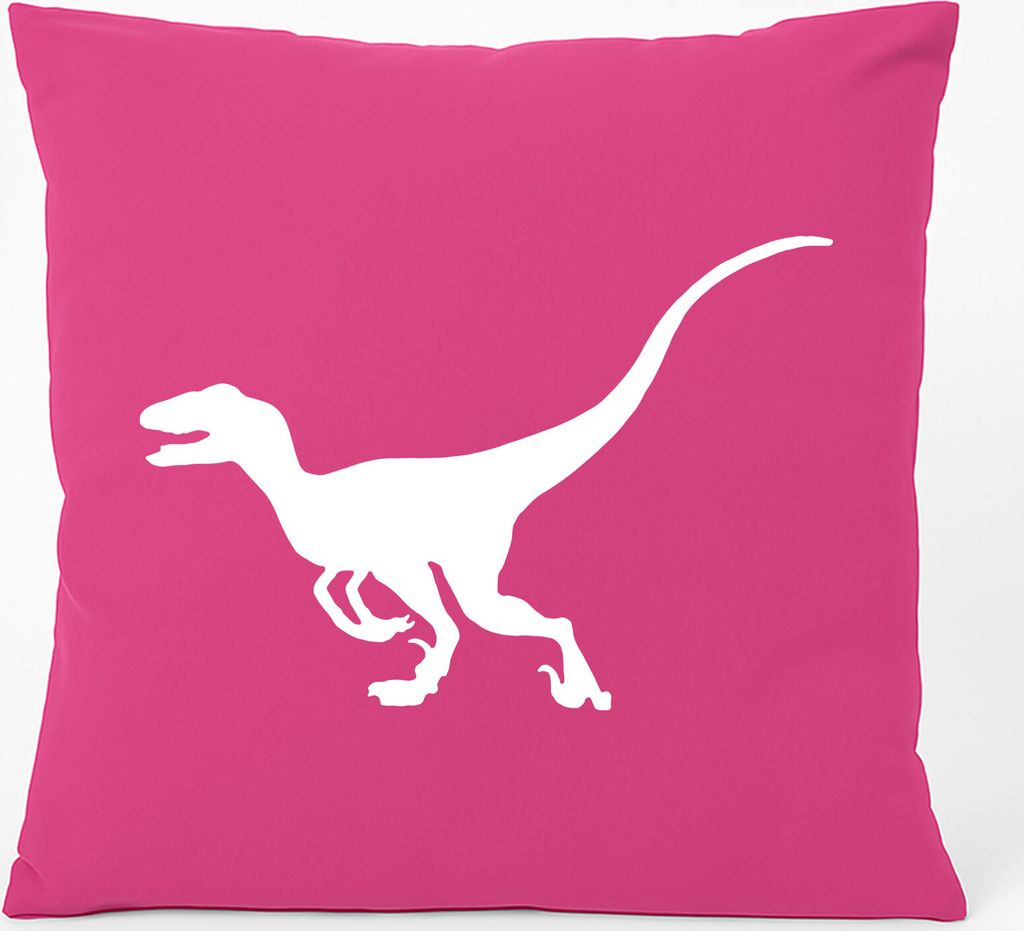 Huuraa Kissen Velociraptor Dinosaurier 40x40cm mit Füllung Fuchsia Baumwolle Dekokissen Geschenkidee