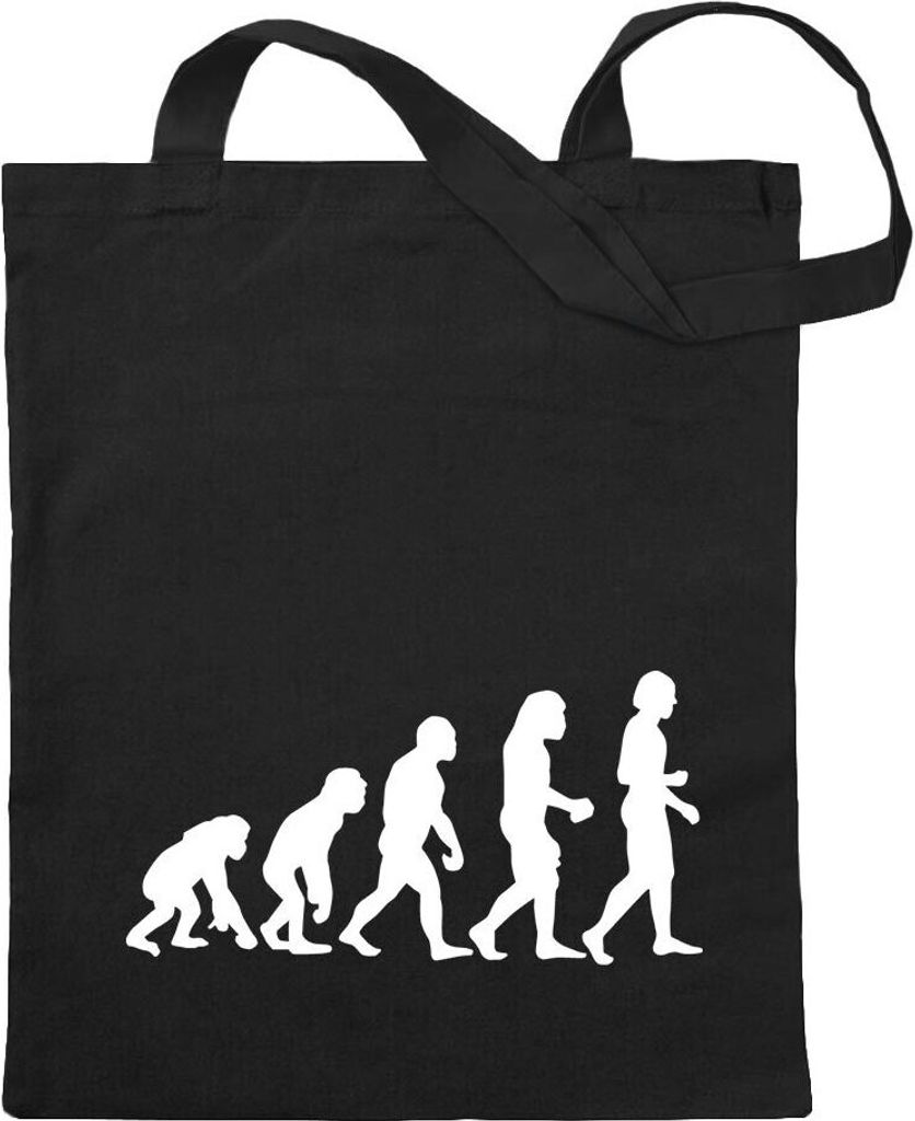 Kiwistar - Baumwolltasche - schwarz - Evolution Charles Darwin - Tragetasche Stoffbeutel Umhängetasche langer Henkel
