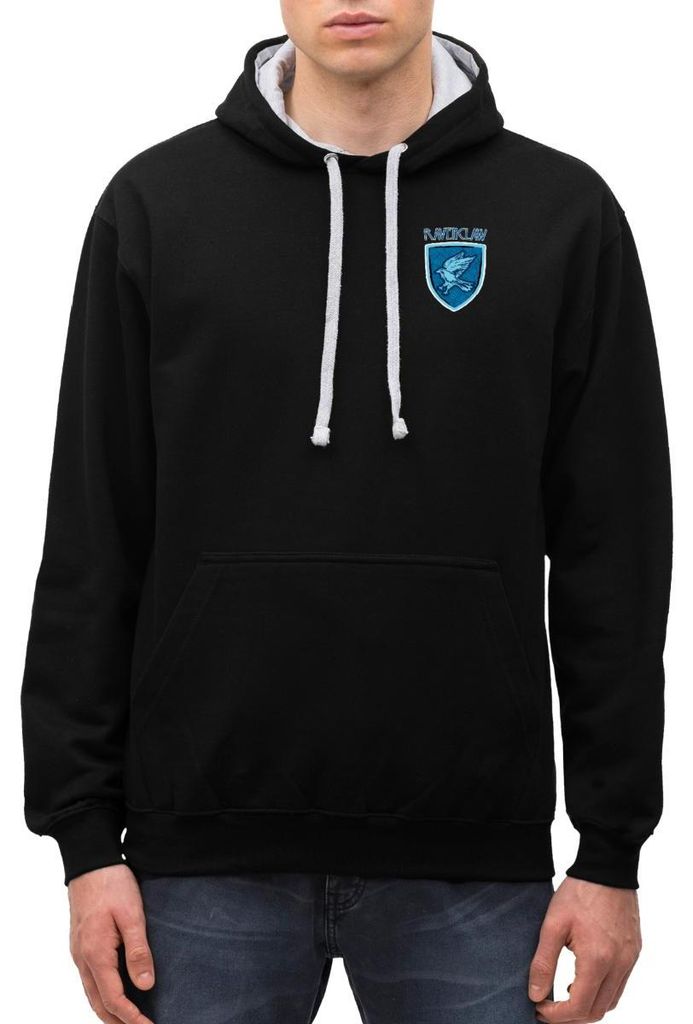 Spreadshirt Harry Potter Ravenclaw kleines Logo Uni Kontrast Hoodie, XL, Schwarz/Grau meliert