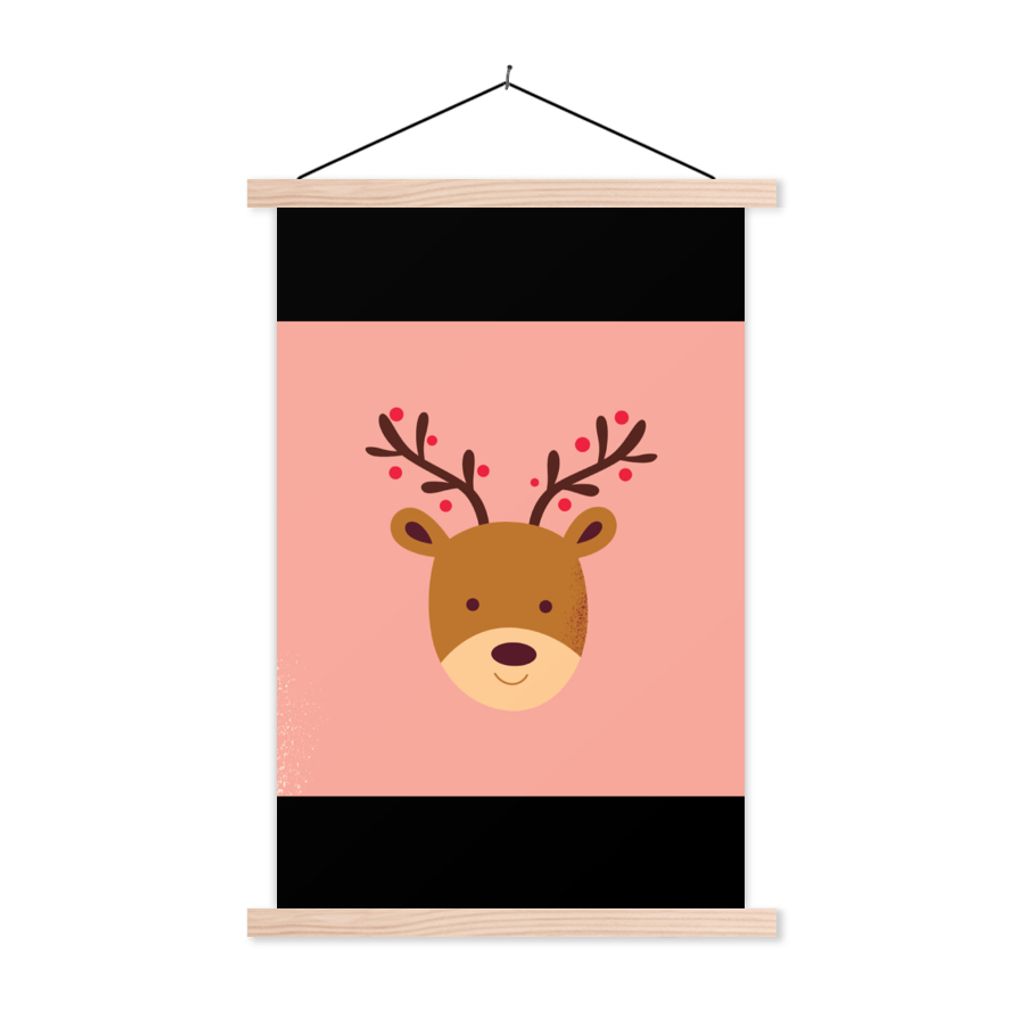 MuchoWow Textilposter Rentier - Weihnachten - Rosa - Winter 60x90 cm mit holzfarbenen Rahmen - Textil
