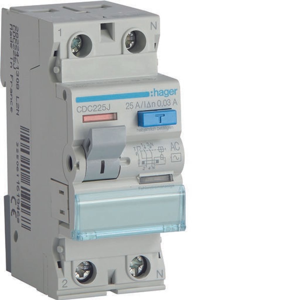 HAGER RCCB Fehlerstromschutzschalter 1P+N 25A 30mA 6kA AC Produktbild 