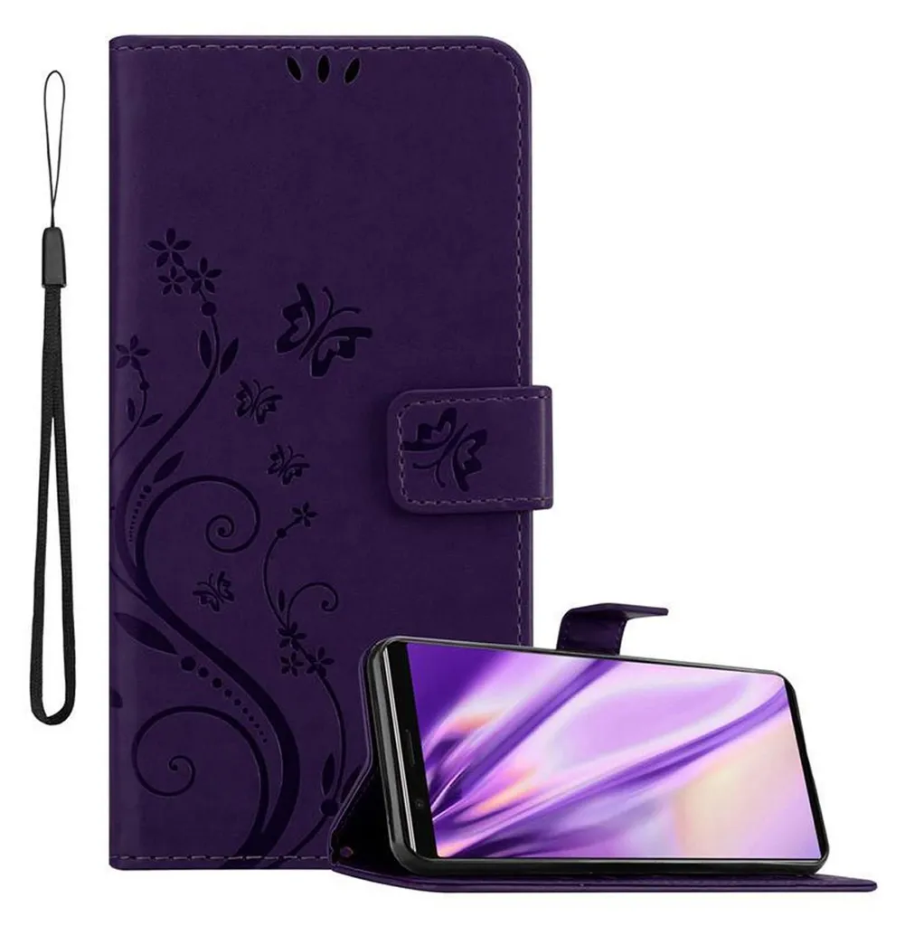 Custodia Sony Xperia 5 Cadorabo Fiori Viola - Slim Book Case Moderna