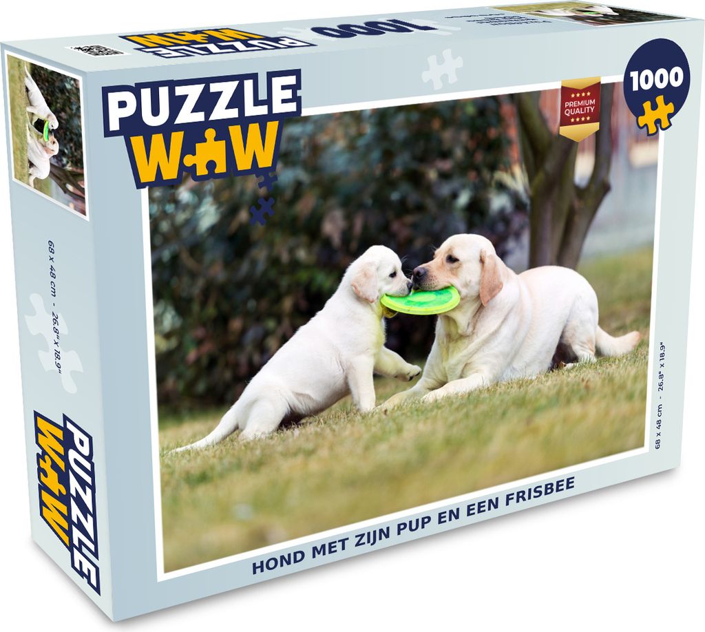 MuchoWow Puzzle 1000 Teile Hund mit seinem Welpen und einem Frisbee - Erwachsene - Rätsel