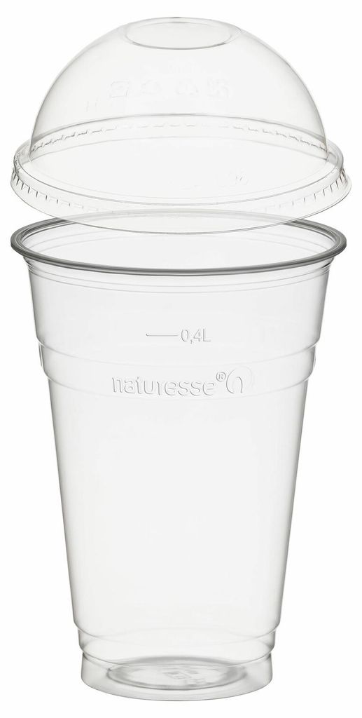 50x Trinkbecher 400ml mit Domdeckel ohne Loch aus PLA Produktbild 
