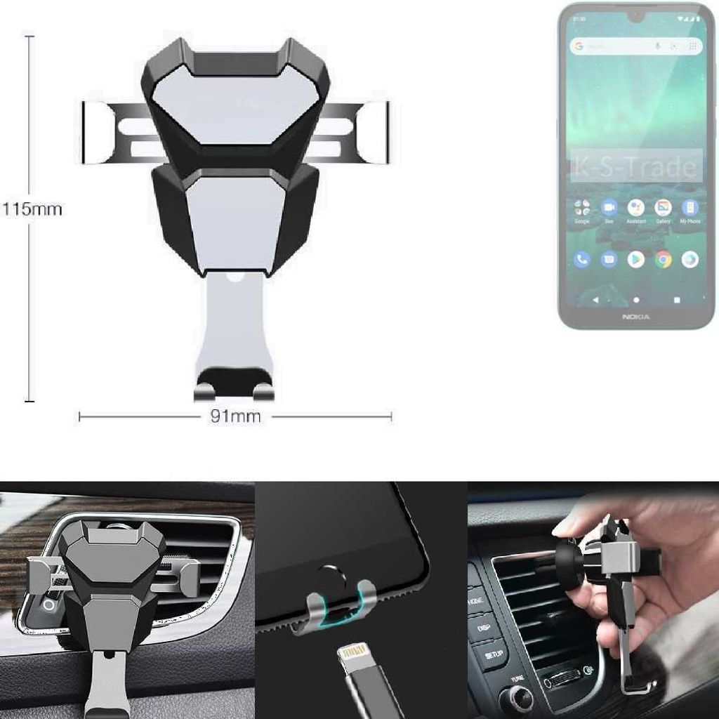 K-S-Trade Lüftungshalterung kompatibel mit Nokia 1.3 kompakte Handy-Halterung Lüftungsschlitz Lüftungsgitter Autohalterung KFZ Auto-Halterung