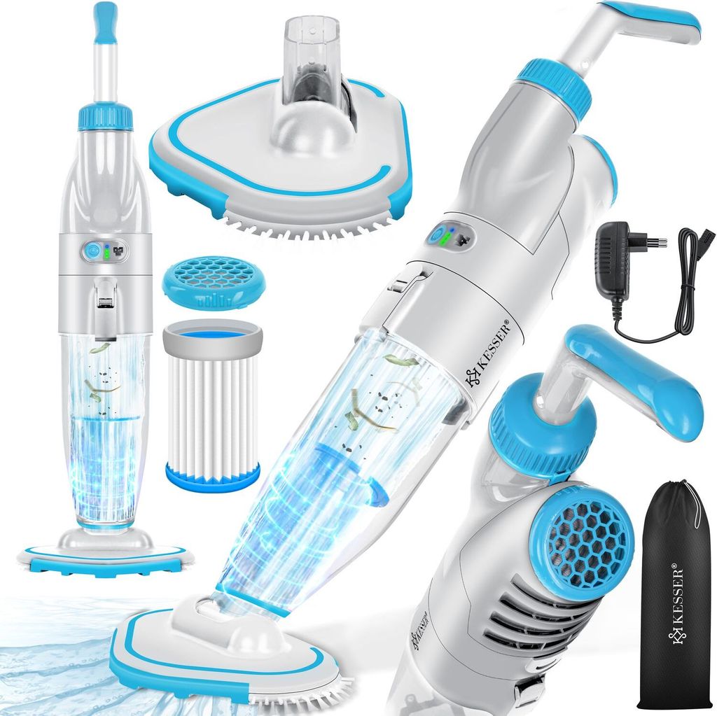 KESSER Poolsauger mit Akku | elektrisch Pool Bodensauger Handsauger | Poolreiniger mit Filter & 2-Geschwindigkeits-System | Handsauger Reinigungs...