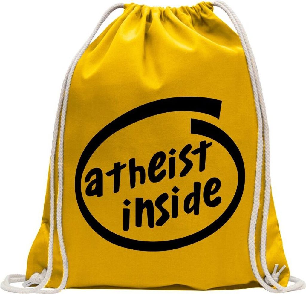 Kiwistar - Turnbeutel - gelb - Atheist Inside - Fun Rucksack Sport Beutel Gymsack Baumwolle mit Ziehgurt