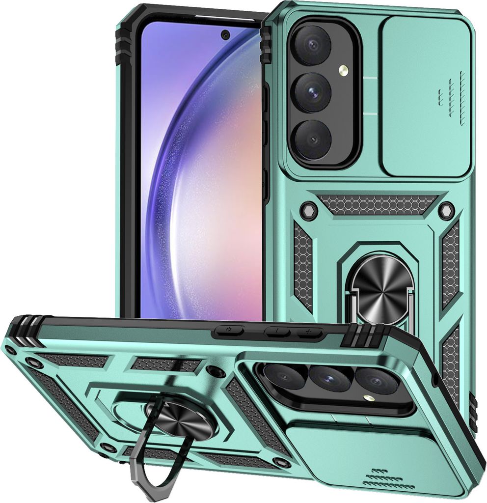 Galaxy A55 5G Hülle mit Schiebe Kamera Schutz und Ringhalter Ständer Schutzhülle für Samsung Galaxy A55 5G Grün