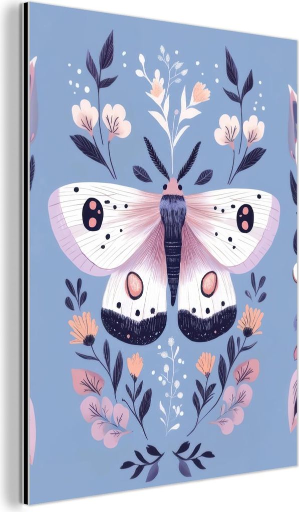 MuchoWow Wanddekoration Metall Metallbild Wandkunst 90x120 cm Schmetterling - Flügel - Tupfen - Blumen MuchoWow Aluminium Gemälde - Industrial