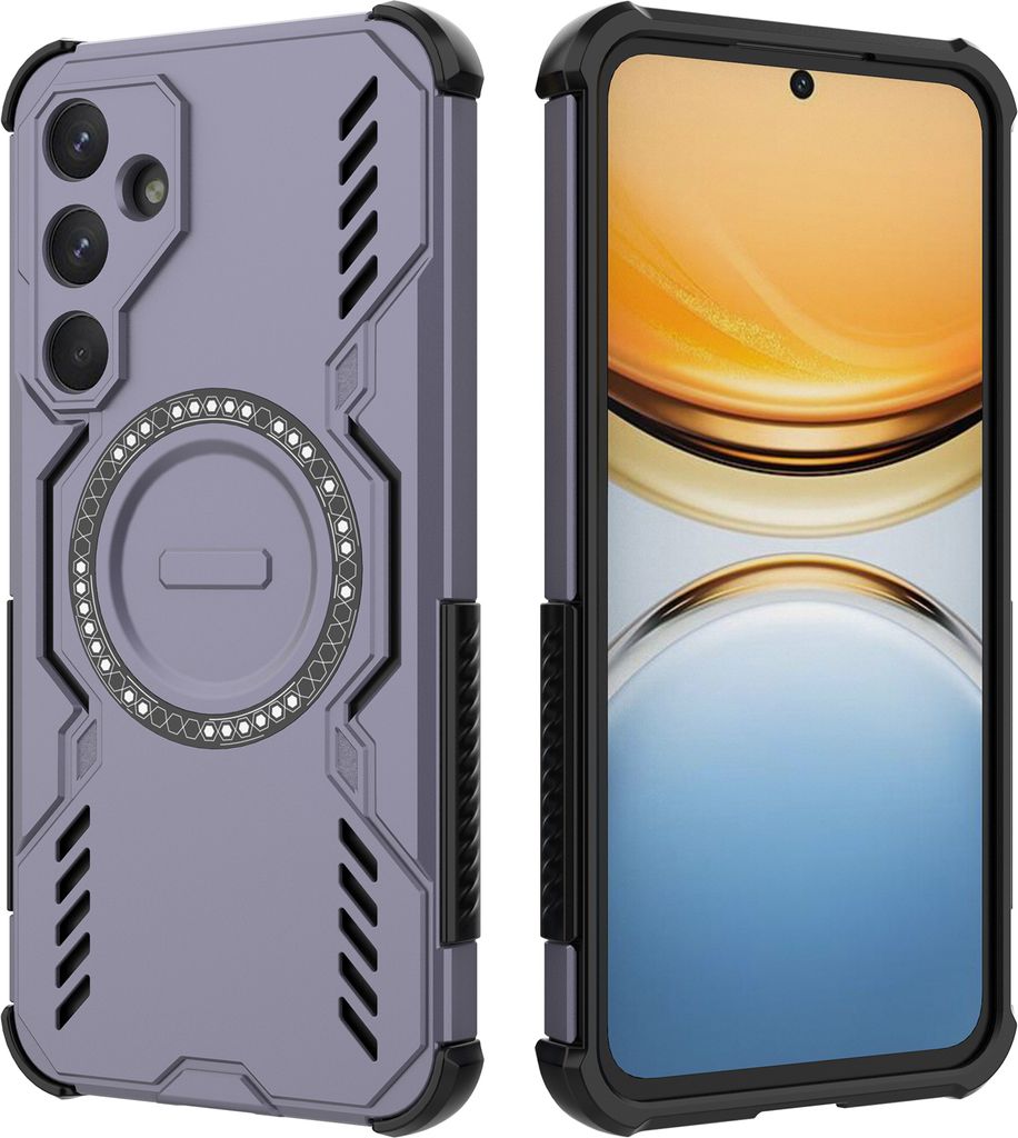 Magnetisch Hülle für Samsung Galaxy A55, Hybrid PC TPU Bumper Stoßfestes Loch Wärmeableitung Handyhülle Lila