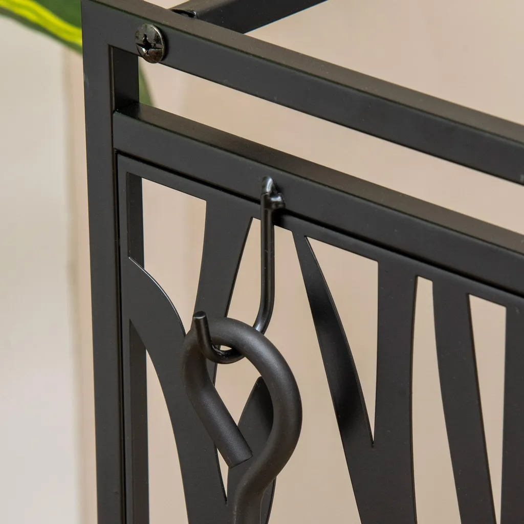 Rangement Bois Intérieur et Extérieur avec Set de 4 Ustensiles de Feu