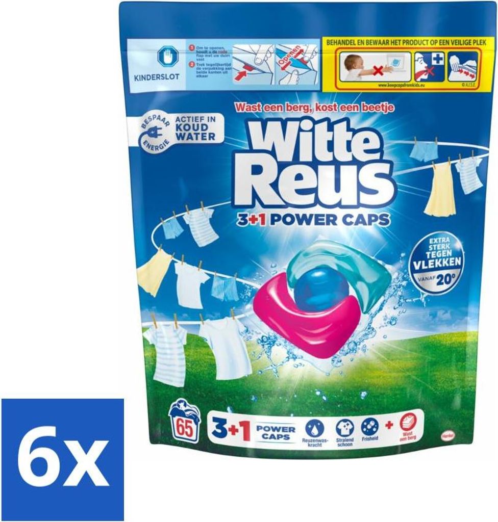 White Giant - 3+1 Power Caps - Weiße Wäsche - 65 Wäschen - Vorteilspack - 6 Stücke