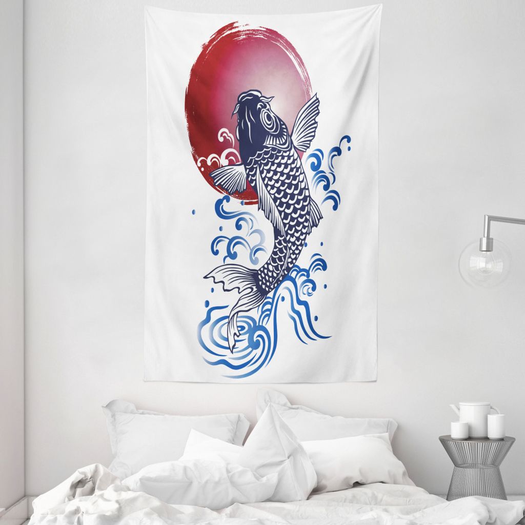 ABAKUHAUS japanisch Wandteppich und Tagesdecke, Karpfen auf Flagge aus Weiches Mikrofaser Stoff Waschbar ohne Verblassen Digitaldruck, 140 x 230 cm...
