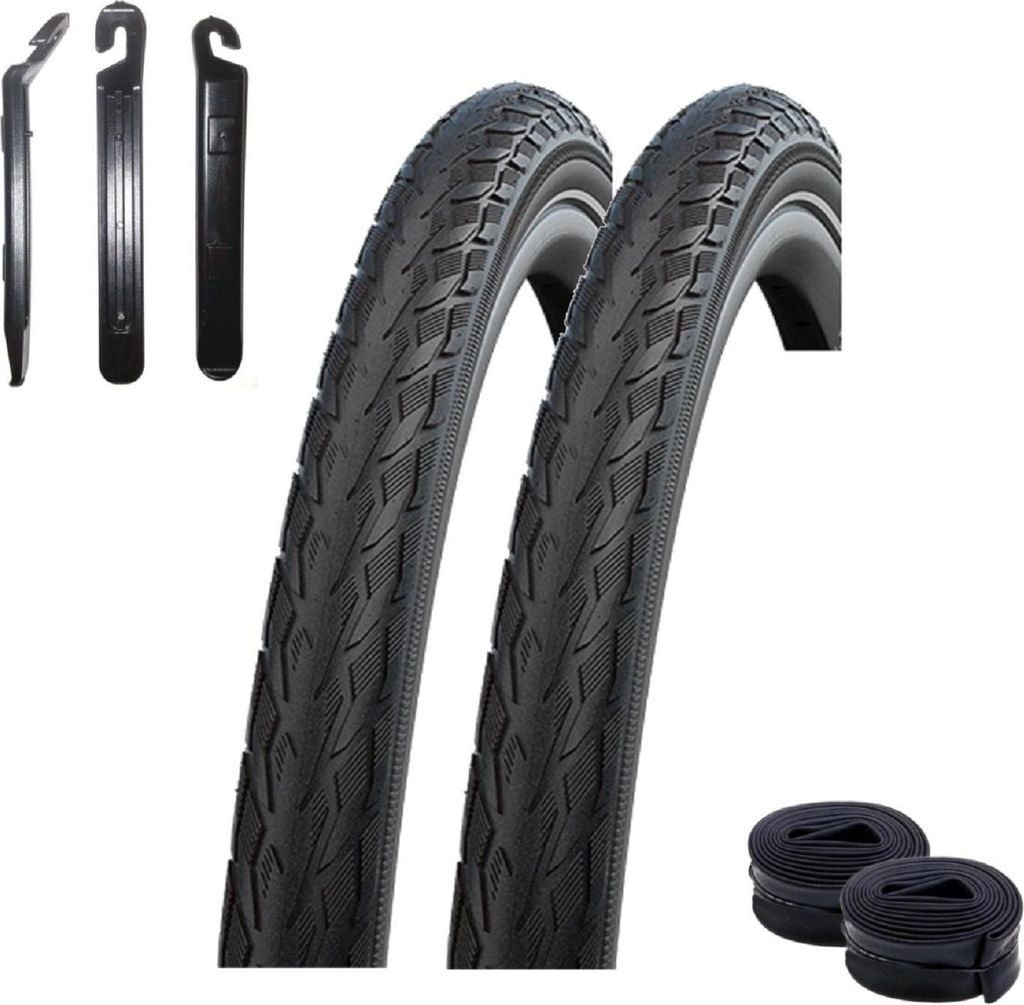 2 x Schwalbe Delta Cruiser Plus PunctureGuard E-25 Fahrradreifen mit Reflex Schwarz 40-622 ( 28 x 1.50 )+ 2 x AV17 inkl. Reifenheber