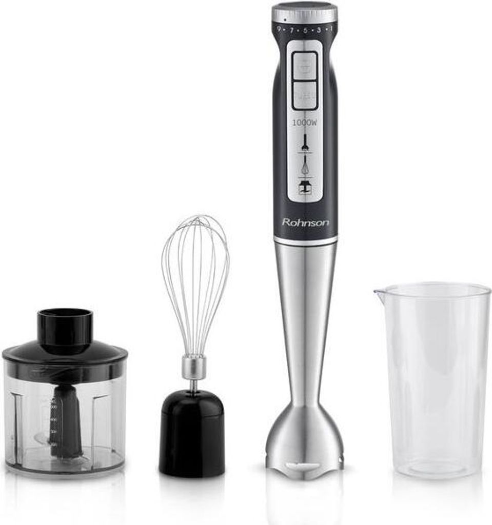 Stabmixer R-5794, 1000 W, 9 Geschwindigkeitsstufen, Turbofunktion, Edelstahl, 3 Klingen, inkl. Zerkleinerer, Schneebesen & Messbecher