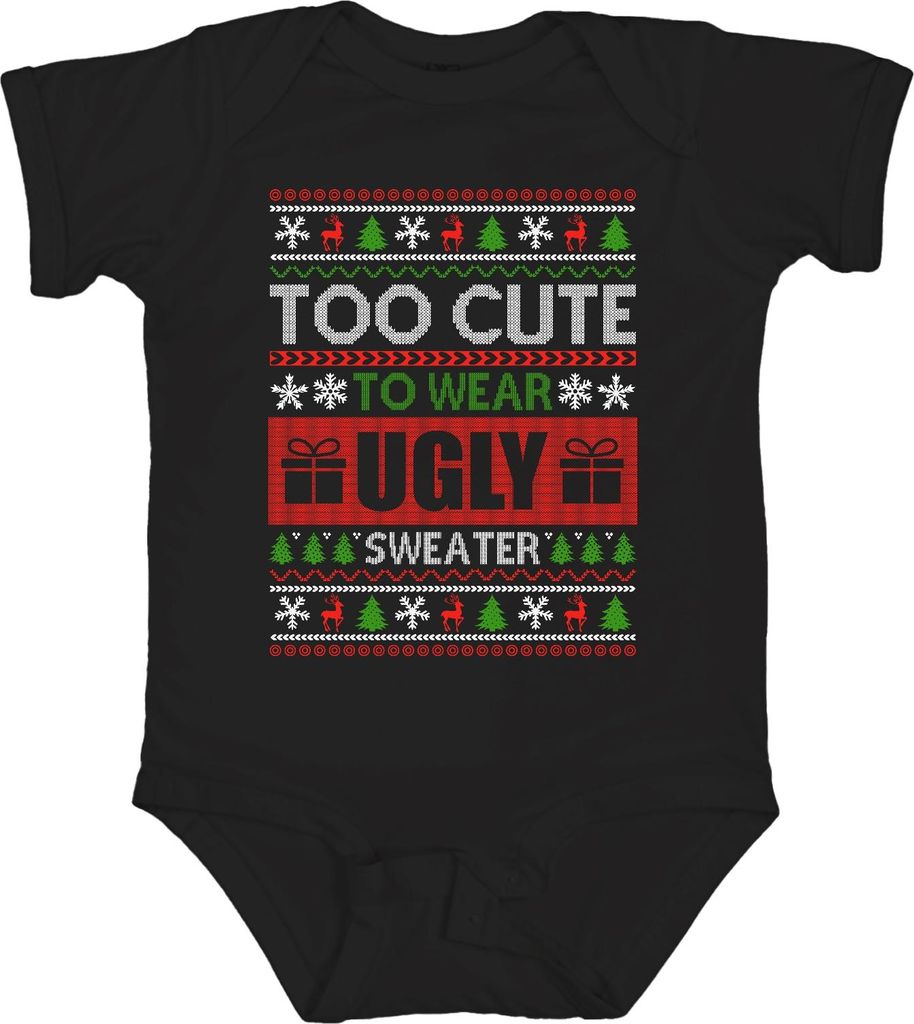 Too Cute To Wear Ugly Sweater - Weihnachten Xmas Christmas Unisex Baby Body, Schwarz, 0/3