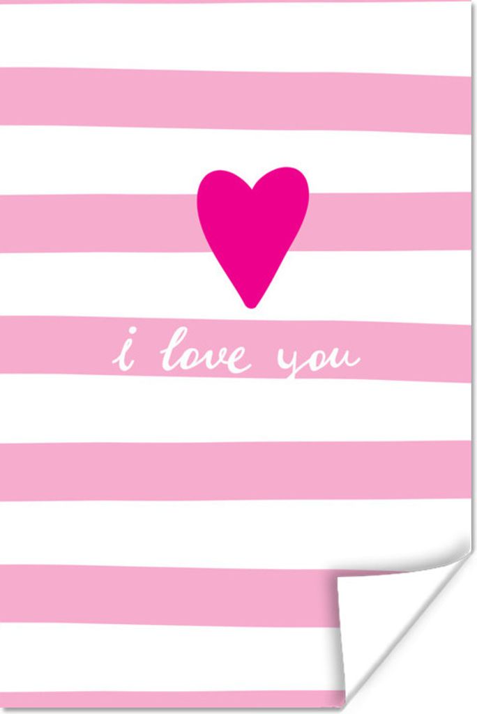 MuchoWow Poster Illustration mit dem Zitat "Ich liebe dich" und einem rosa Herz 80x120 cm - Papierdruck