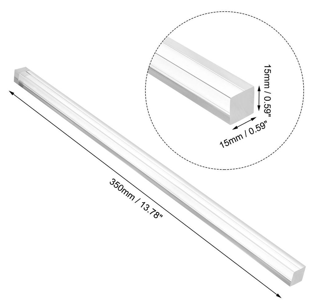 2Stk. 15mmx15mmx350mm Transparent Klar Massiver Acryl Quadrat Stab Acrylst?be PMMA Stange