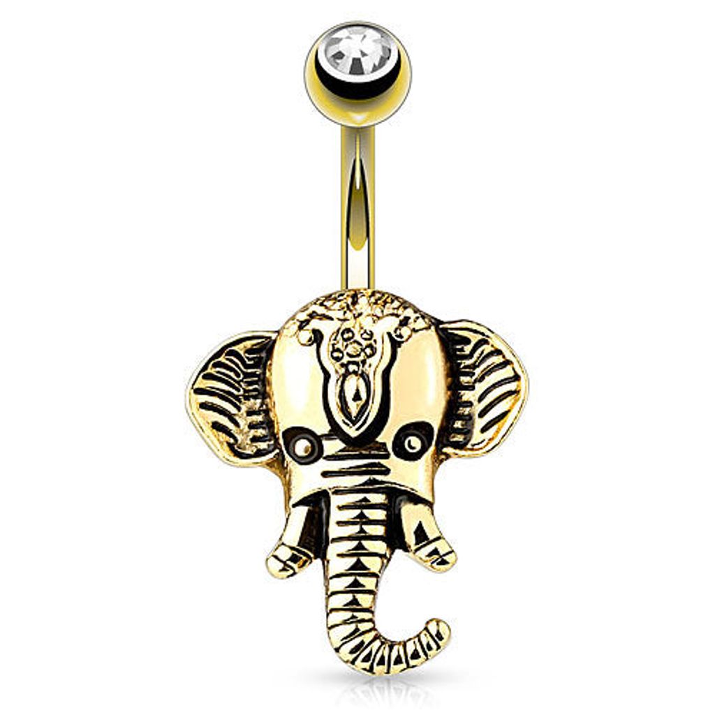 Taffstyle Bauchnabelpiercing Bauchnabelpiercing Stecker Indischer Elefant Vintage mit Kristall, Gold